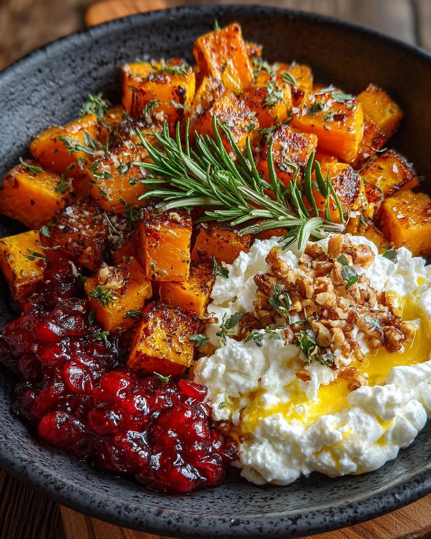 Caramelized Butternut Squash with Ricotta and Cranberry Drizzle 19 caramelized butternut squash ricotta cranberry