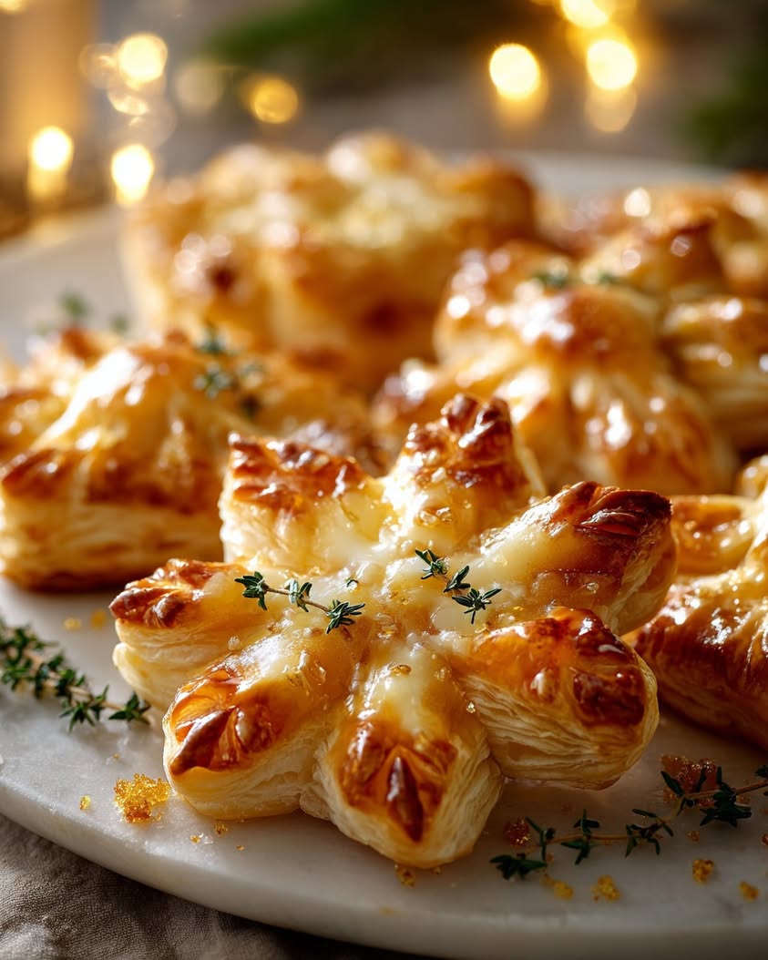 Caramelized Pear and Brie Snowflake Puffs Recipe 17 caramelized pear brie snowflake puffs