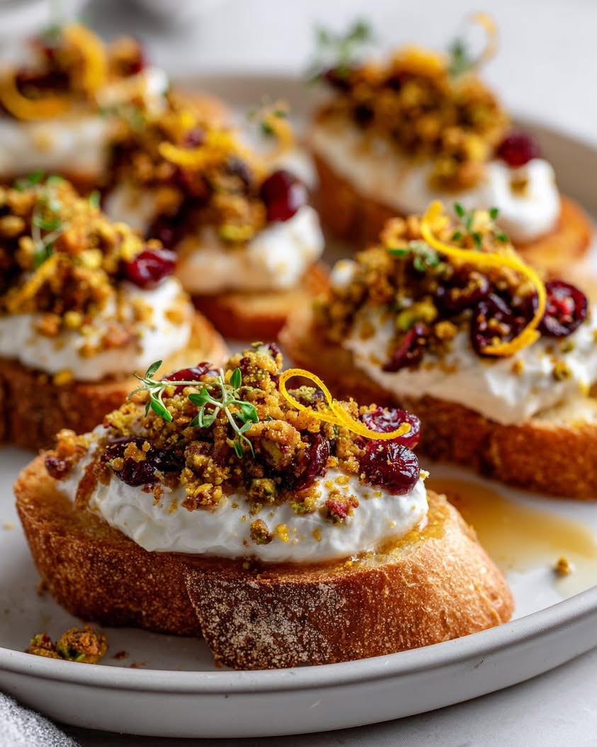 Chili-Honey Burrata Crostini with a Pistachio Crunch 17 chili honey burrata crostini pistachio