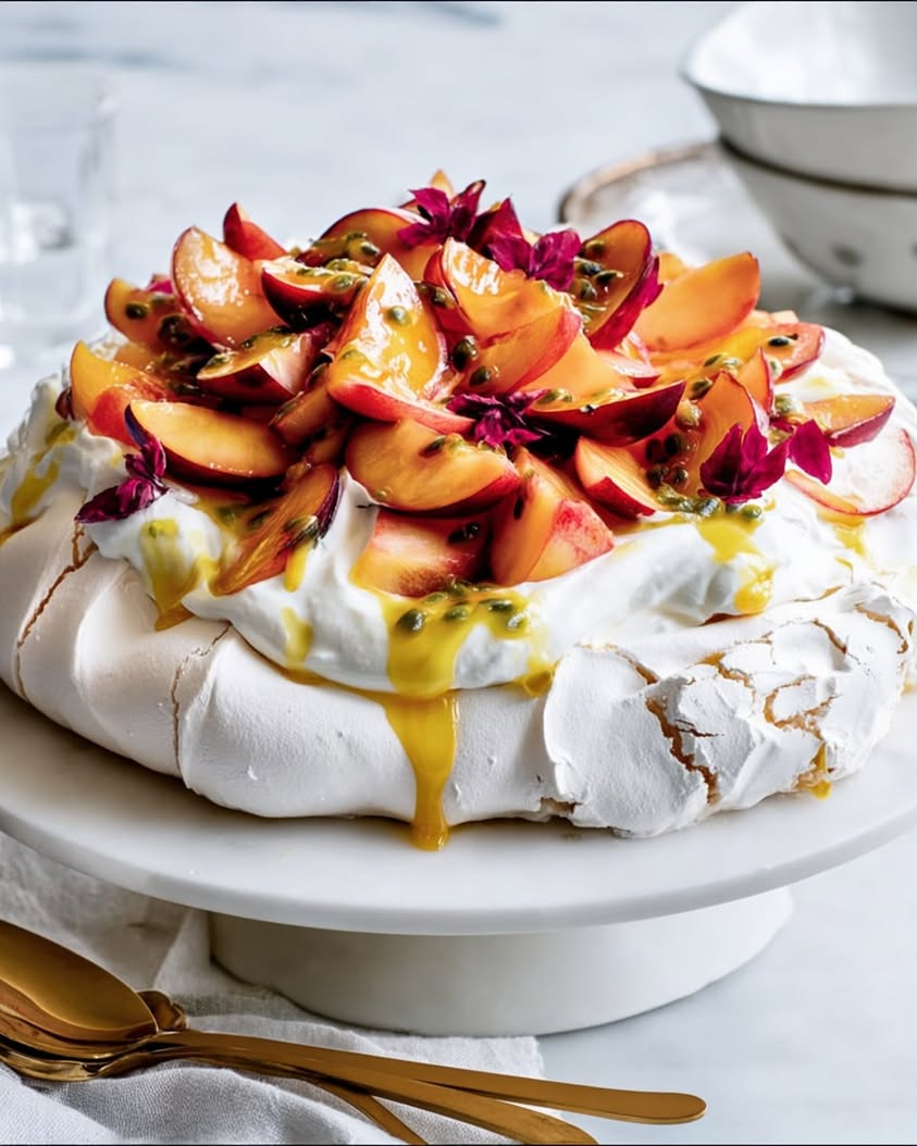Classic Aussie Pavlova with Summer Stone Fruit and Passionfruit 18 classic aussie pavlova stone fruit