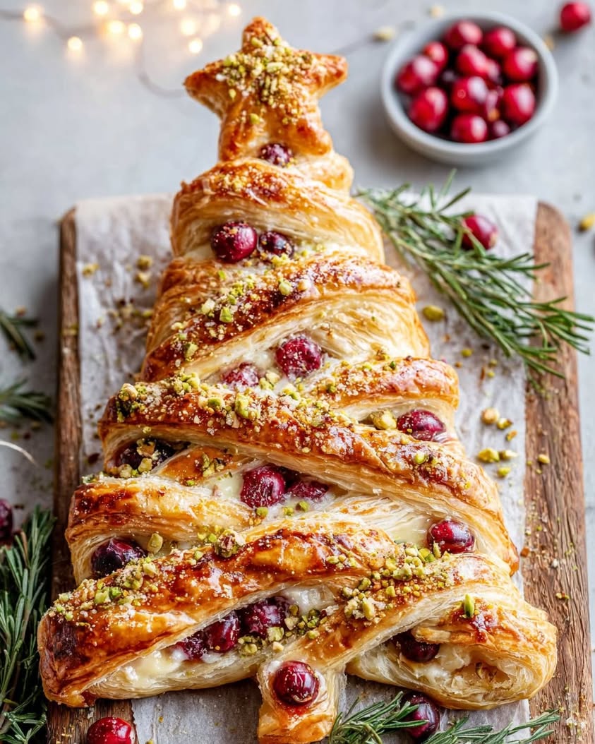 Festive Cranberry, Camembert & Pistachio Puff Pastry Tree 16 cranberry camembert pistachio pastry tree