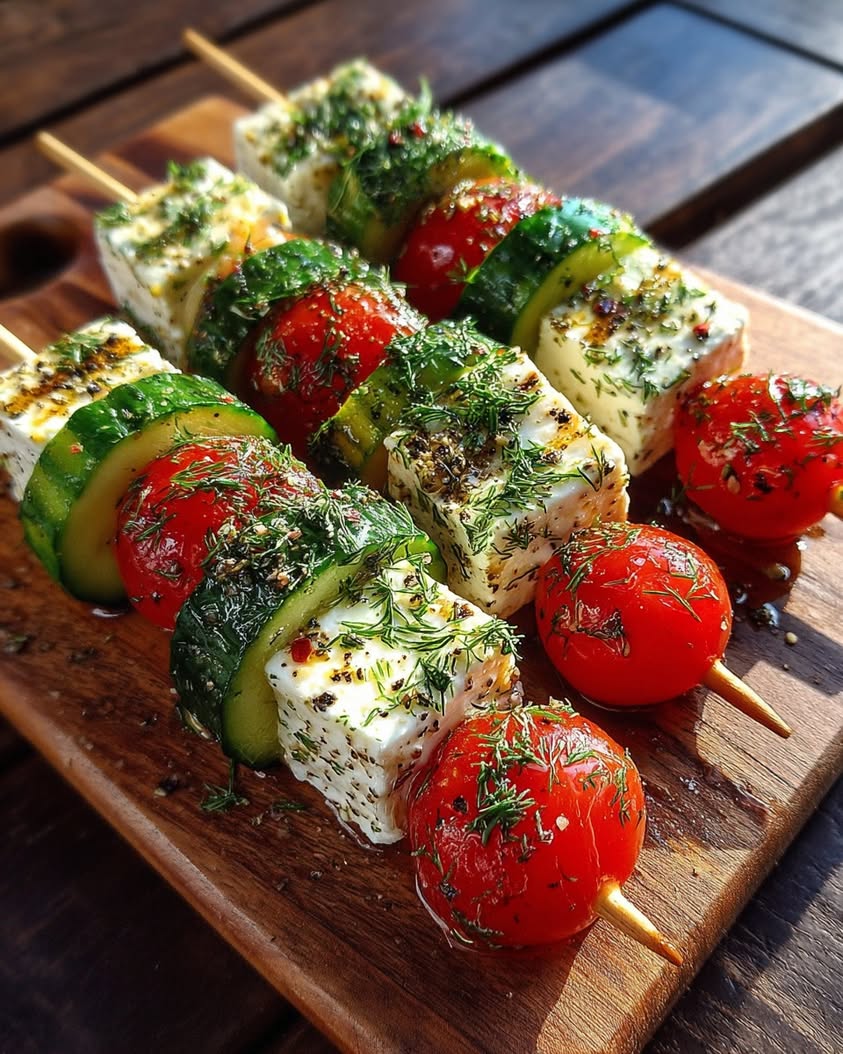 Easy Greek Feta & Cucumber Bite Skewers for a Crowd 18 greek feta cucumber skewers