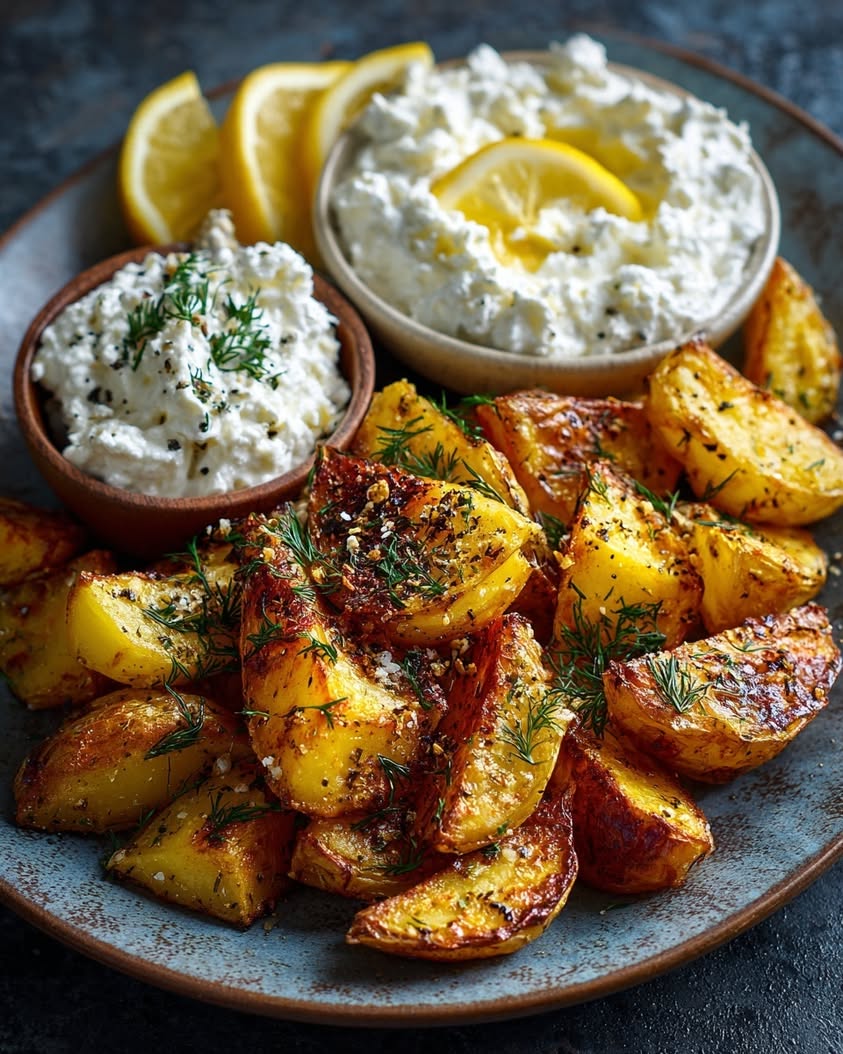 Crispy Greek Roasted Potatoes with Creamy Whipped Feta 18 greek roasted potatoes whipped feta