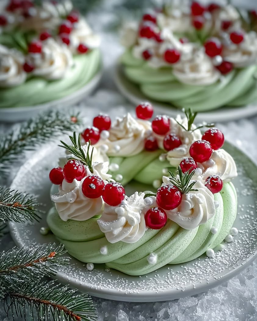 Holiday Wreath Meringues with Berries and Cream Recipe 17 holiday wreath meringues berries cream
