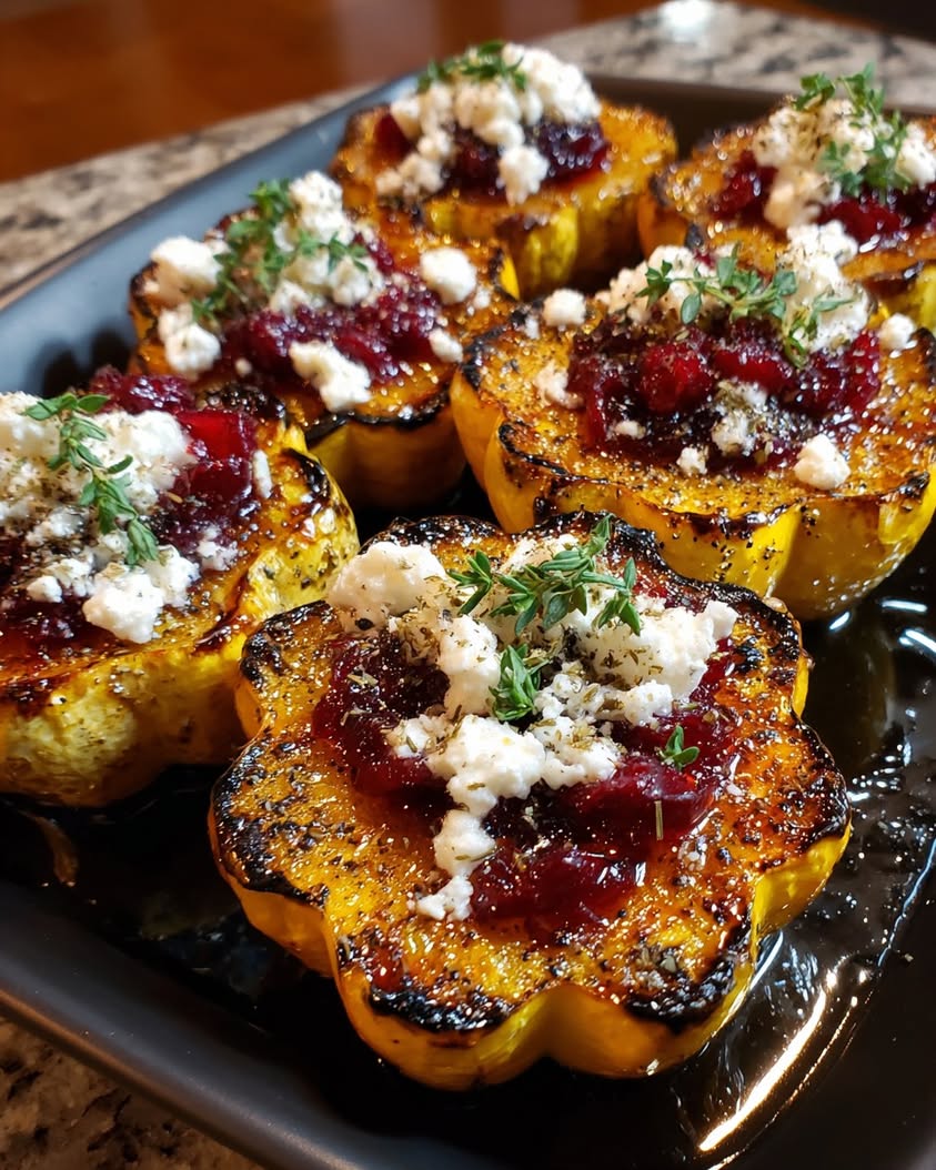 Honey-Glazed Acorn Squash with Feta and Cranberry Drizzle 17 honey glazed acorn squash feta cranberry
