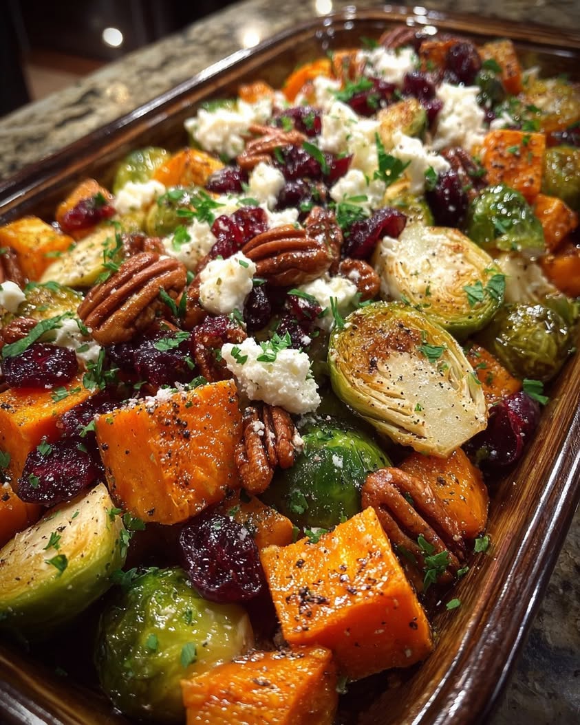 Honey-Roasted Sweet Potato and Brussels Sprouts Salad with Feta 19 honey roasted sweet potato brussels sprouts