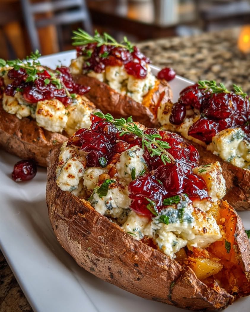 Maple Pecan & Brie Stuffed Sweet Potatoes with Cranberry Glaze 20 maple pecan brie stuffed sweet potatoes