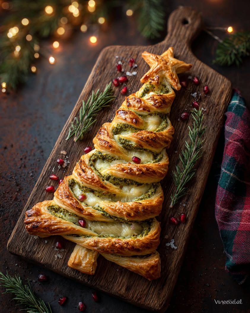 Easy Pesto & Cheese Puff Pastry Christmas Tree Appetizer Recipe 18 pesto cheese puff pastry tree