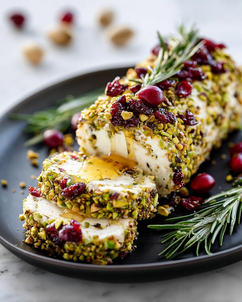 Pistachio Cranberry Cheese Log with Honey and Rosemary Recipe 17 pistachio cranberry cheese log