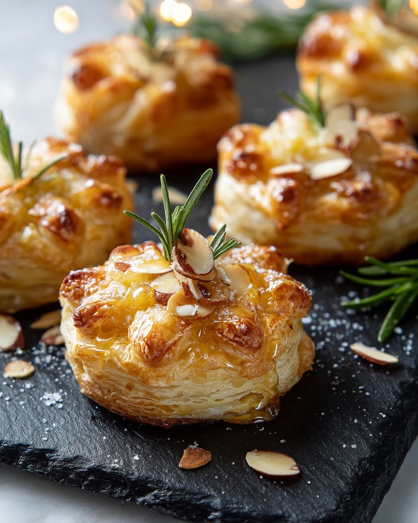 Rosemary Honey Almond Brie Snowflake Bites for Holiday Parties 17 rosemary honey almond brie bites