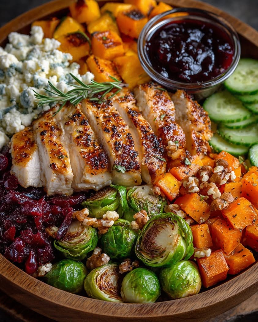 Spicy Garlic Chicken Bowl with Roasted Autumn Vegetables and Feta 21 spicy garlic chicken bowl