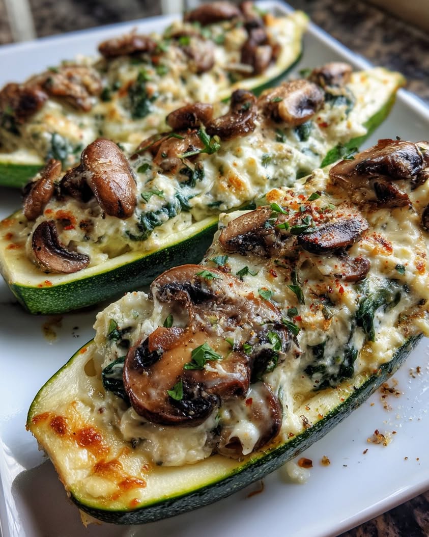 Spinach, Mushroom, and Ricotta Stuffed Zucchini Boats Recipe 21 spinach mushroom ricotta stuffed zucchini