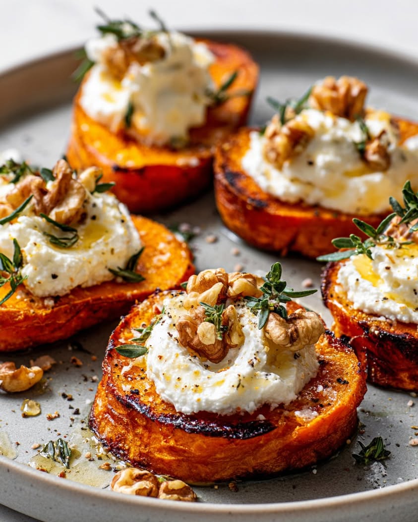 Sweet Potato Crostini with Honeyed Feta and Toasted Walnuts 16 sweet potato crostini honeyed feta