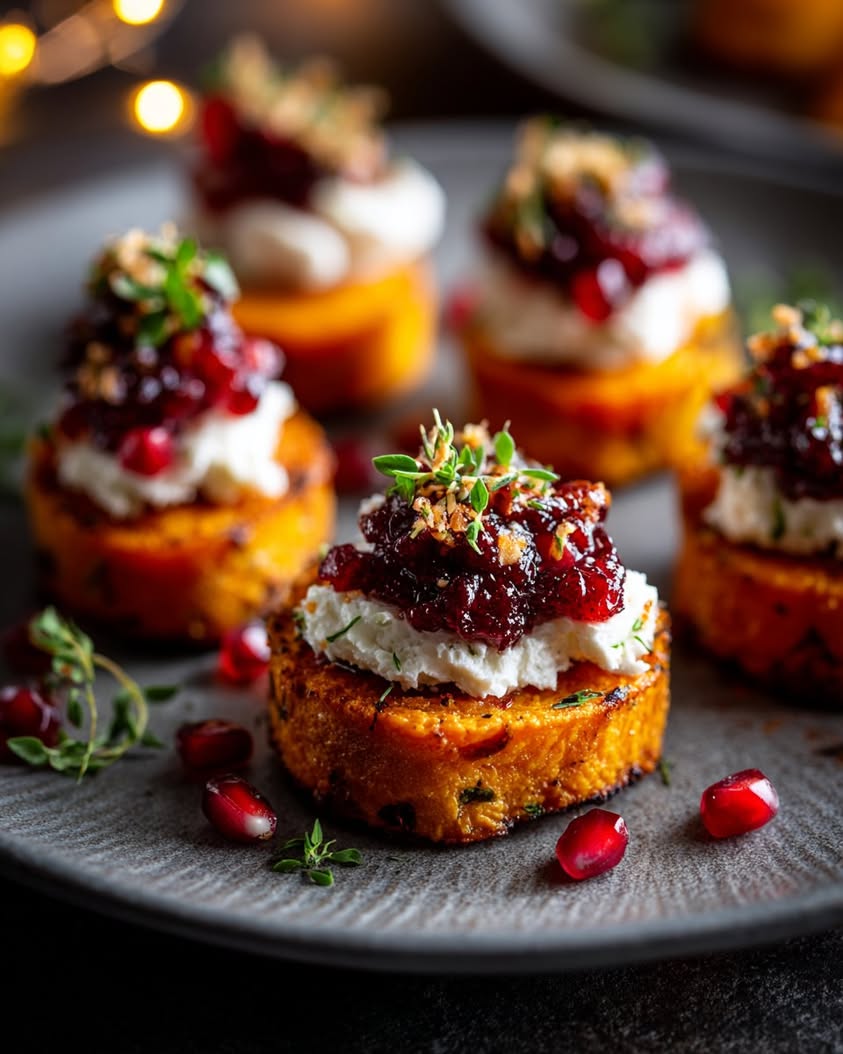 Sweet Potato Rounds with Cranberry Chutney and Whipped Ricotta 19 sweet potato rounds cranberry chutney ricotta