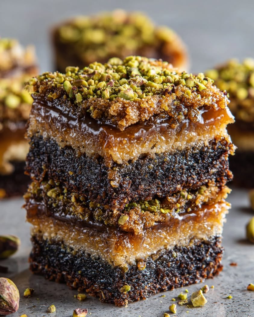 Tahini Baklava Brownies with Pistachio Caramel Crunch Recipe 22 tahini baklava brownies pistachio caramel