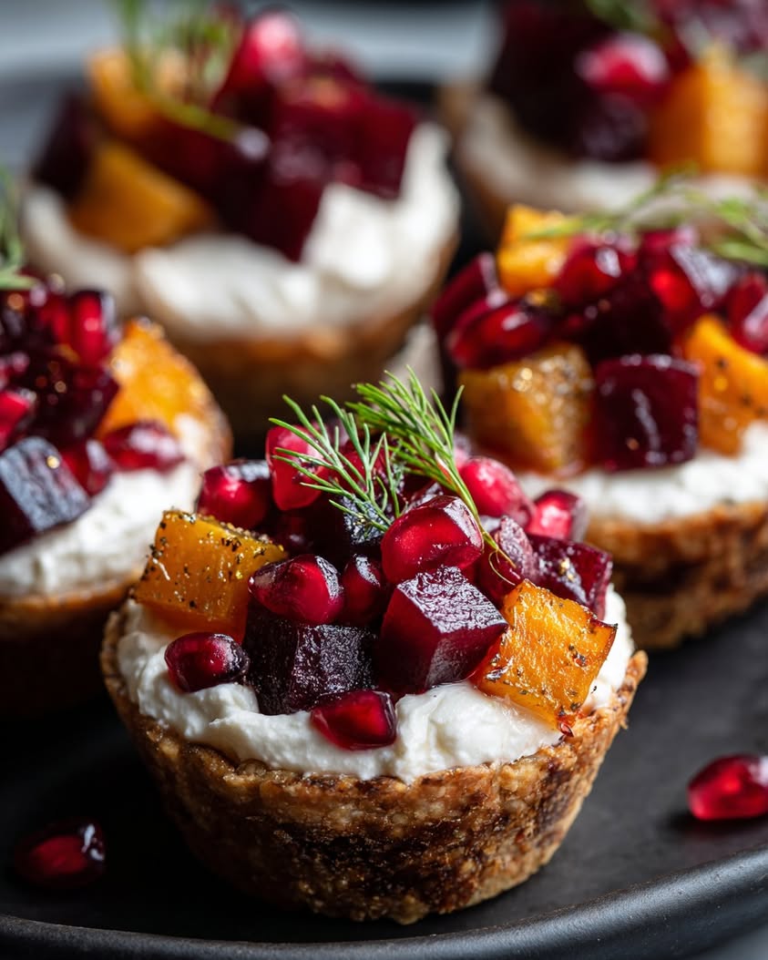 Whipped Feta Cups with Roasted Beets and Pomegranate Jewels 21 whipped feta cups roasted beets