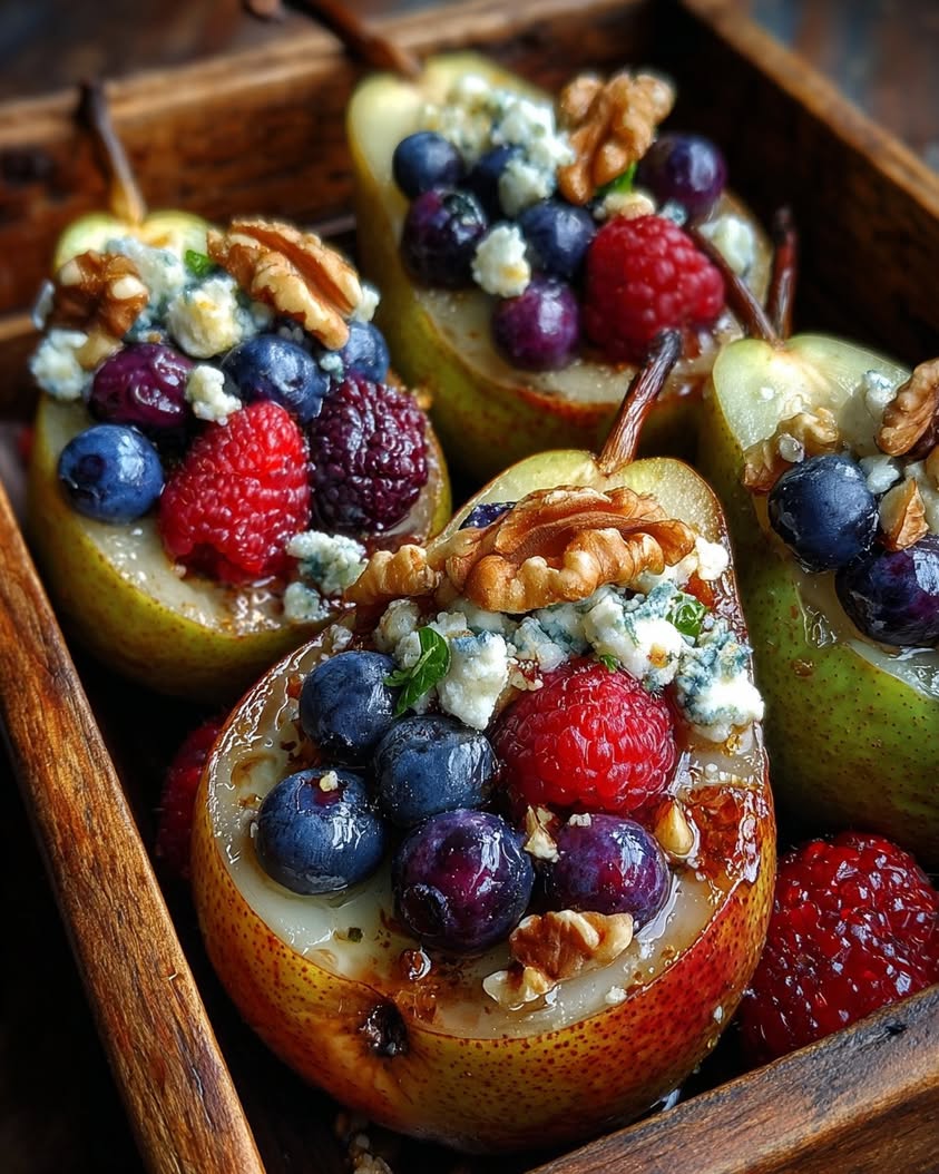 Baked Pears with Honey, Berries, Walnuts, and Blue Cheese Recipe 17 baked pears berries honey walnuts