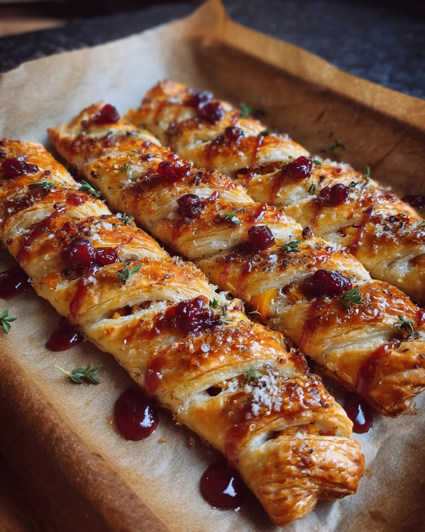 Butternut Squash and Brie Puff Pastry Twists with Cranberry Drizzle 19 butternut squash brie puff pastry twists