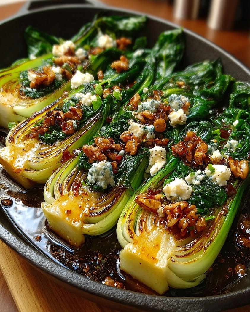 Caramelized Garlic Bok Choy with Feta, Walnuts & Hot Honey 16 caramelized garlic bok choy feta