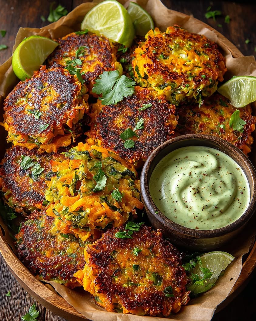 Crispy Veggie Patties with Avocado Cilantro Sauce Recipe 26 caramelized vegetable patties avocado sauce
