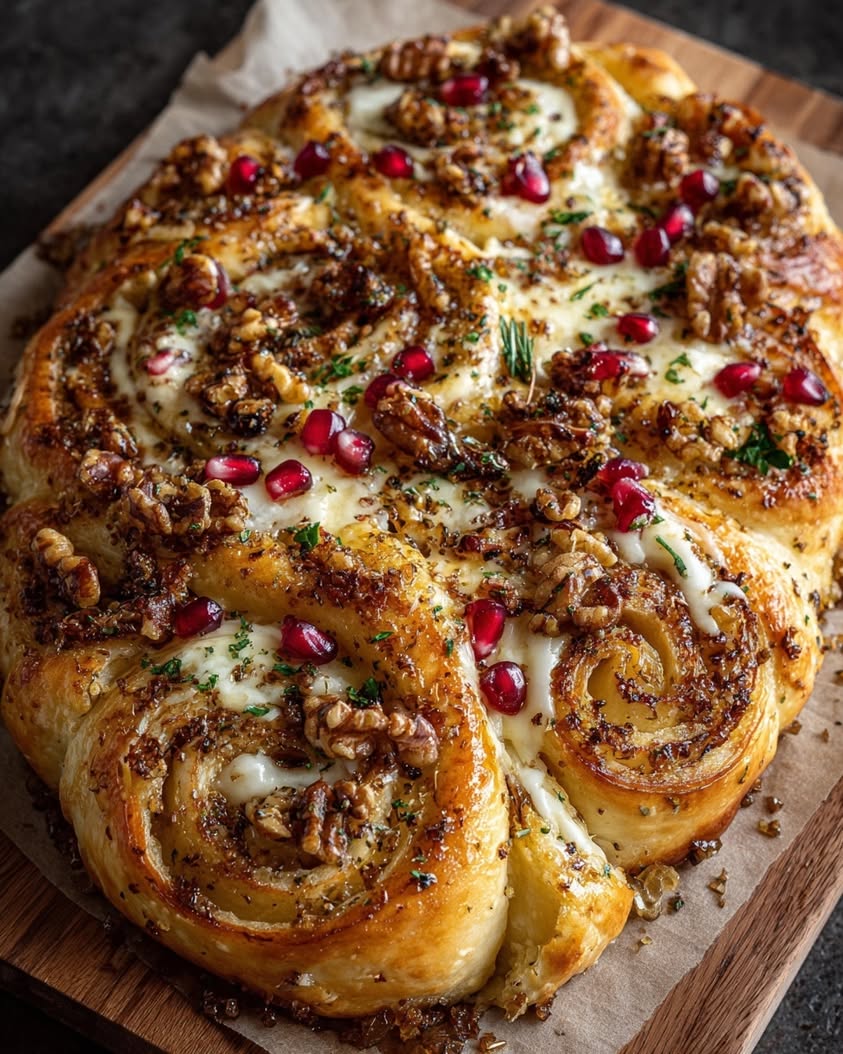 Christmas Crescent Flatbread with Brie, Pomegranate, and Walnuts 18 christmas crescent flatbread pomegranate brie