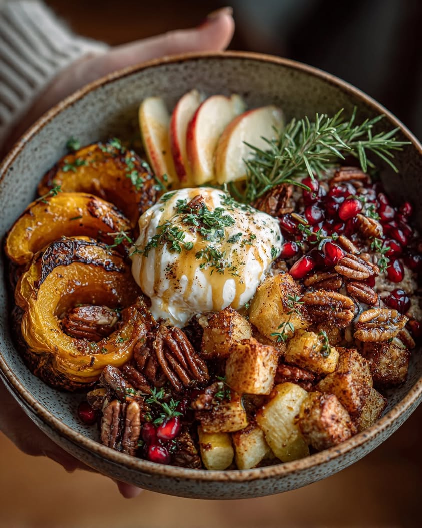 A Festive Christmas Bowl with Roasted Apples, Squash & Burrata 18 cranberry free christmas bowl recipe