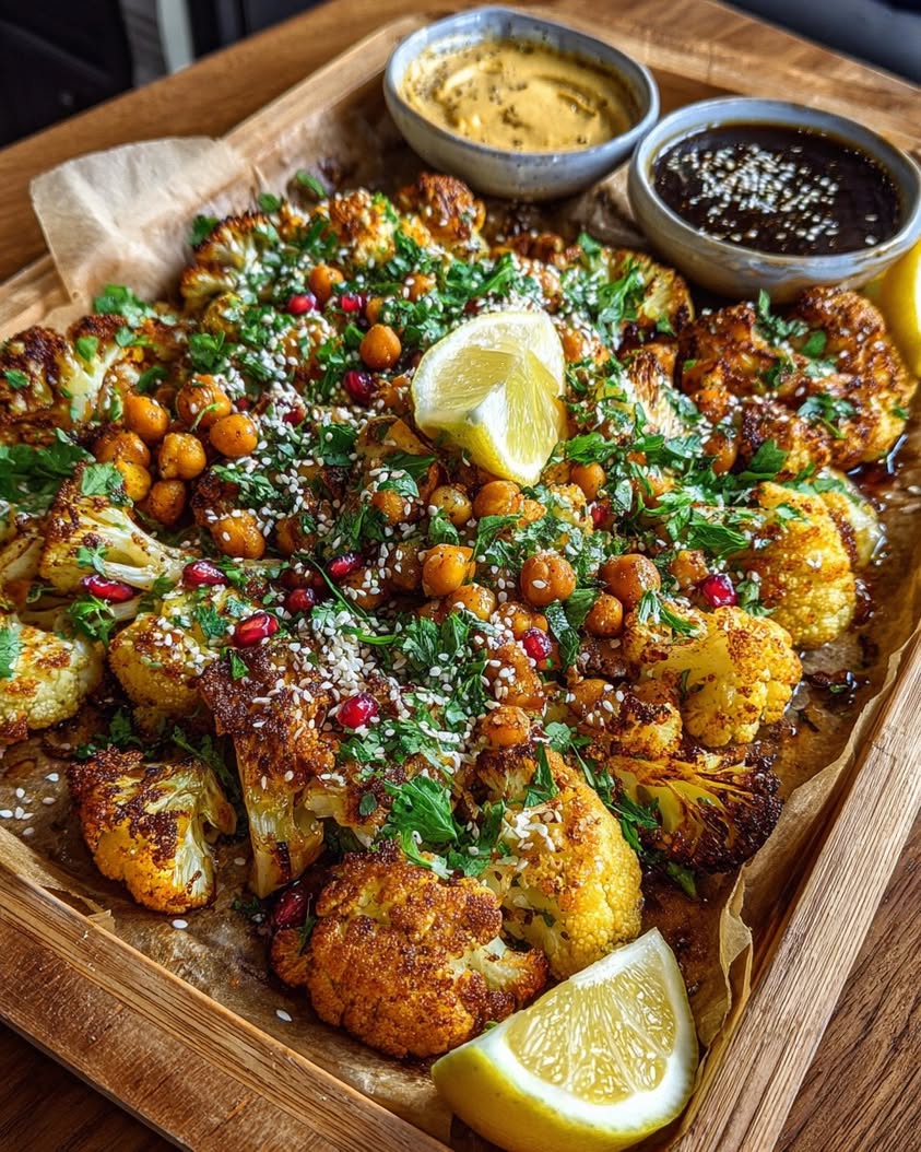 Crispy Chickpea Cauliflower Sheet Pan with Tahini Honey Drizzle 21 crispy chickpea cauliflower sheet pan