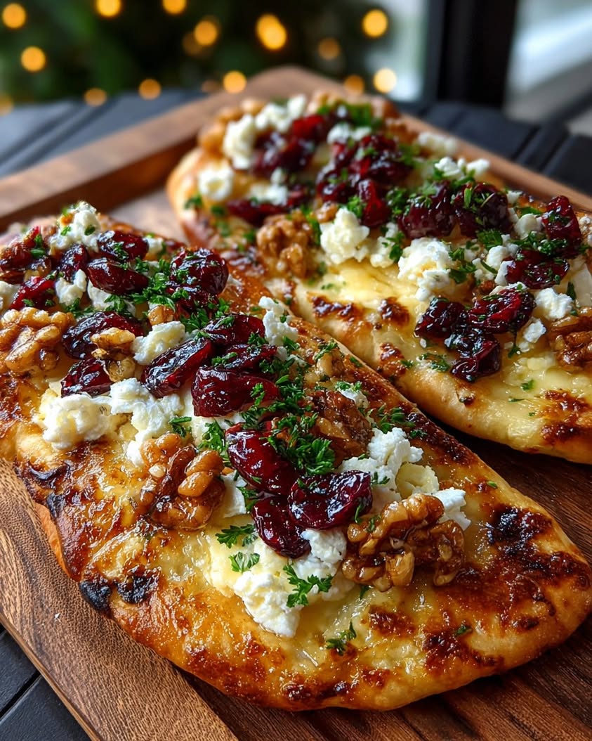 Crispy Flatbread with Brie, Cranberries, and Honey-Walnut Drizzle 20 crispy flatbread brie cranberries feta