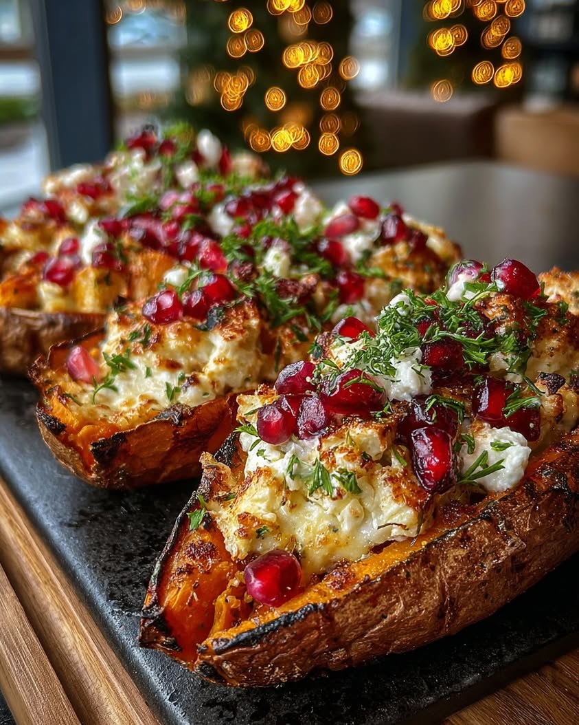 Festive Sweet Potato Boats with Brie and Pomegranate Seeds 15 festive sweet potato boats brie pomegranate