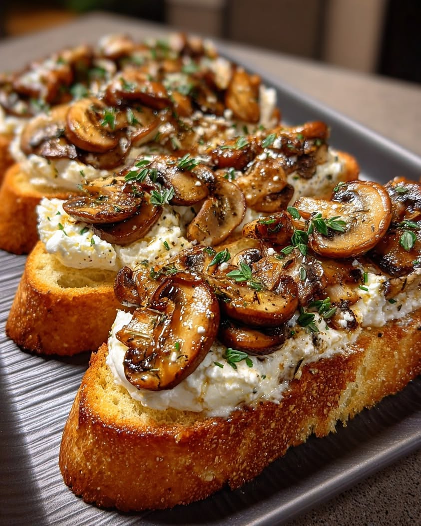 Garlic Butter Toasts with Whipped Brie and Honeyed Mushrooms Recipe 17 garlic butter toast whipped brie mushrooms