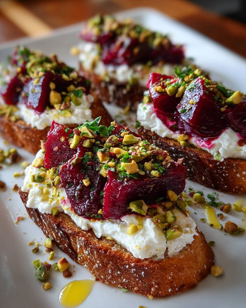 Holiday Beet and Burrata Crostini with Honey Pistachio Drizzle 17 holiday beet burrata crostini pistachio