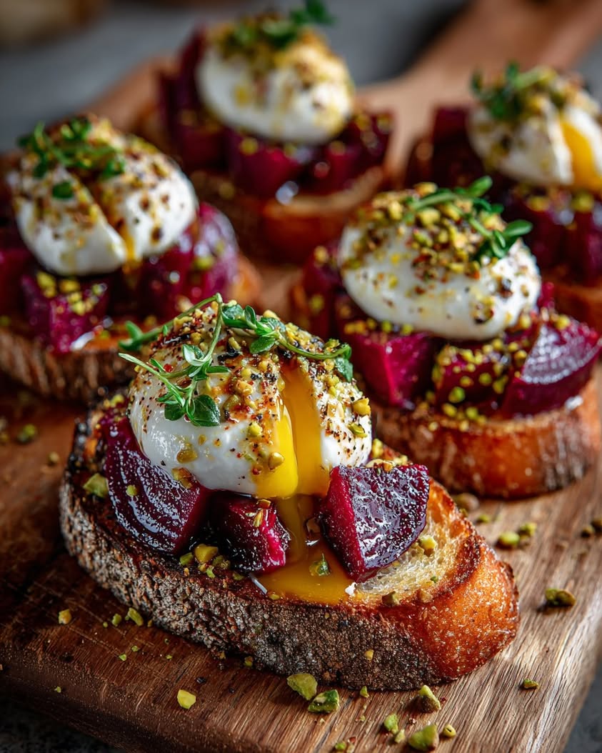 Holiday Beet and Burrata Crostini with Honey Pistachio Drizzle 18 holiday beet burrata crostini