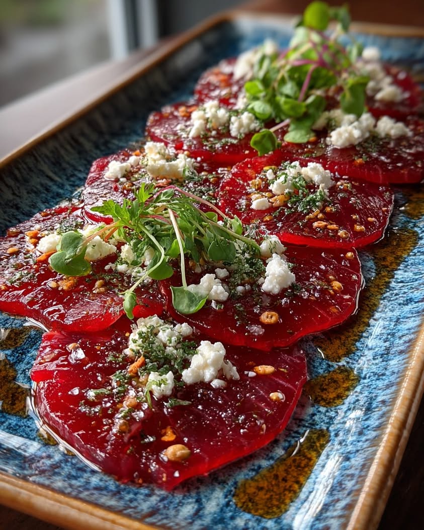 Hot Honey Beet Carpaccio with Feta Snowflakes: A Stunning Appetizer 20 hot honey beet carpaccio feta