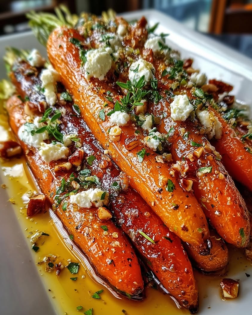 Maple-Glazed Carrots with Whipped Goat Cheese and Candied Hazelnuts 19 maple glazed carrots goat cheese hazelnuts