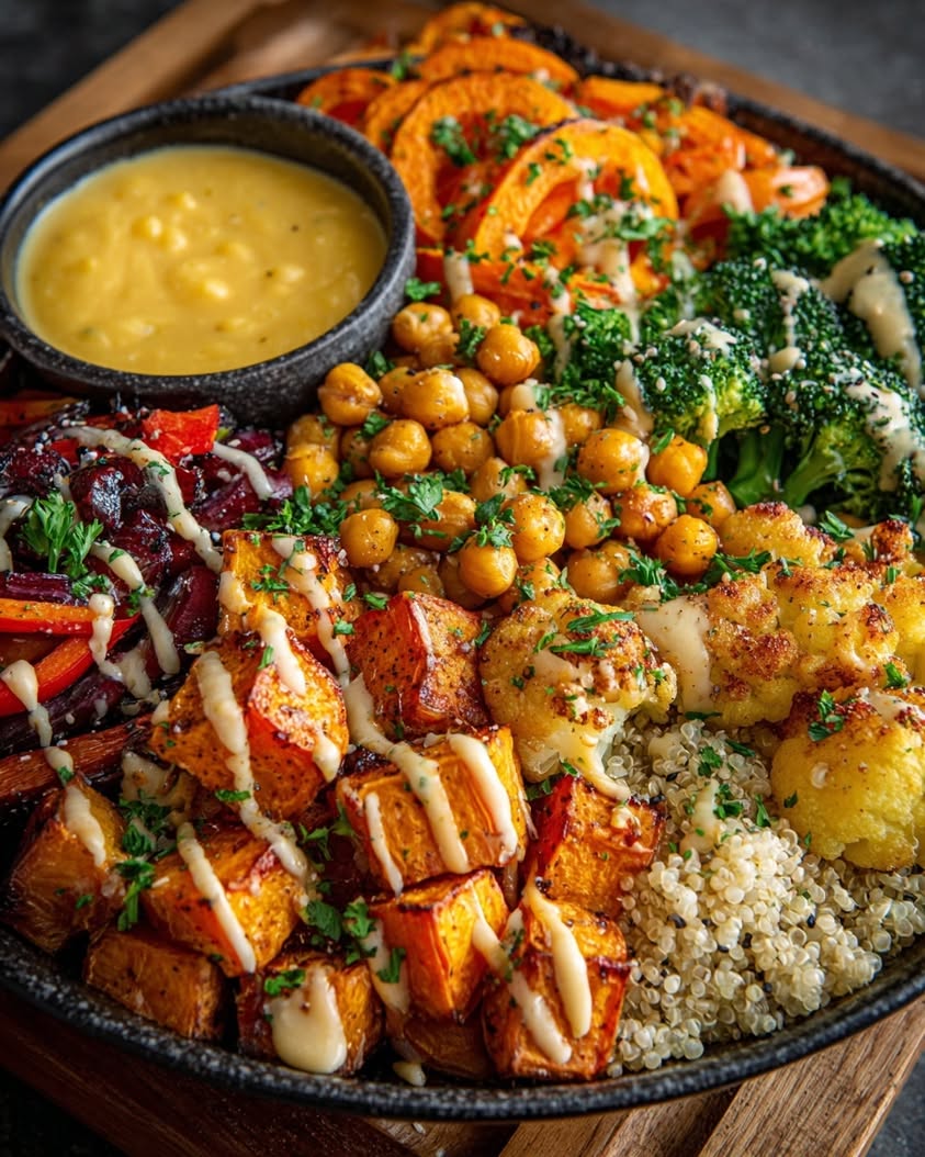 Mediterranean Roasted Veggie Bowls with Maple Tahini Dressing 26 mediterranean roasted veggie chickpea bowls