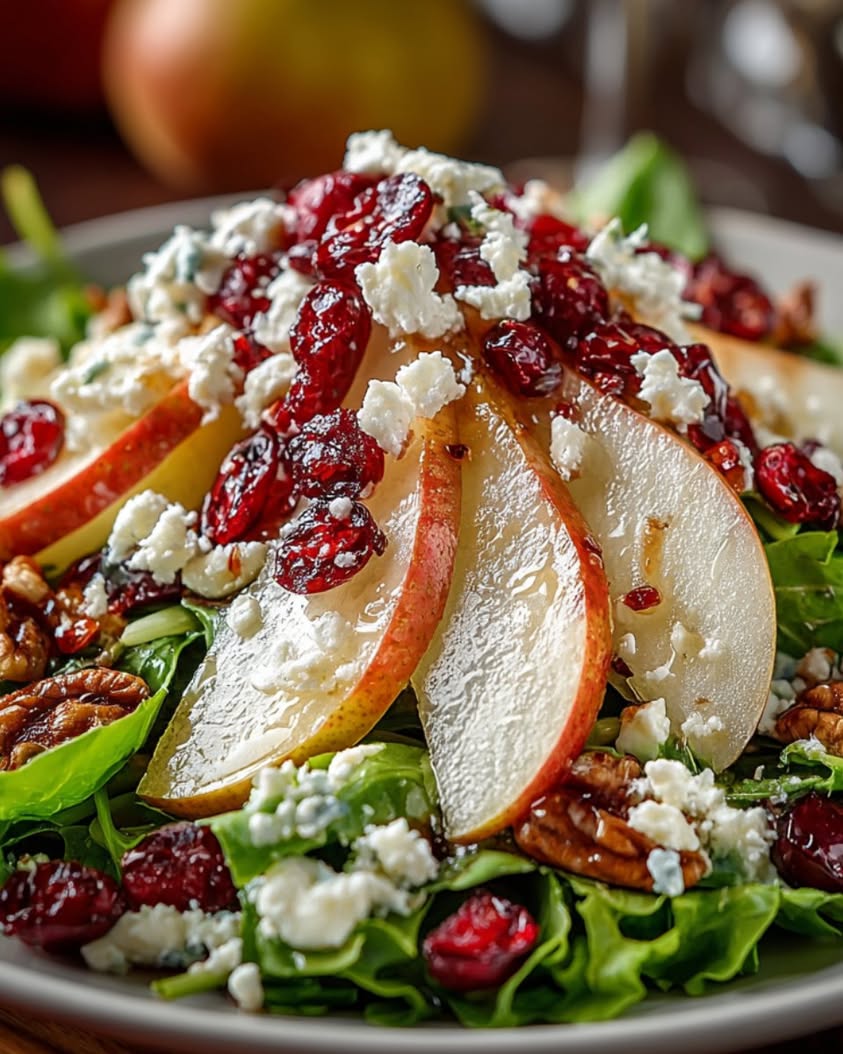 Festive Pear Apple Cranberry Salad with Feta Snowflakes 15 pear apple cranberry christmas salad 1