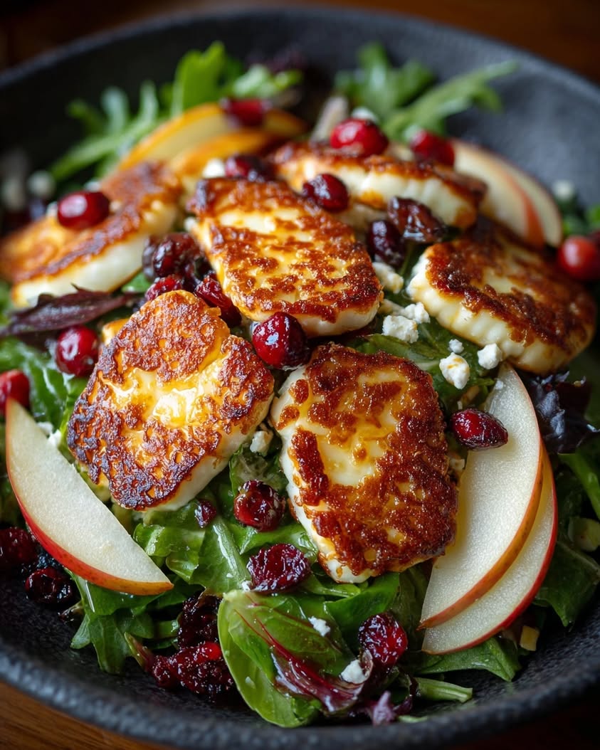 Festive Pear Apple Cranberry Salad with Pan-Fried Halloumi 16 pear apple cranberry christmas salad 2