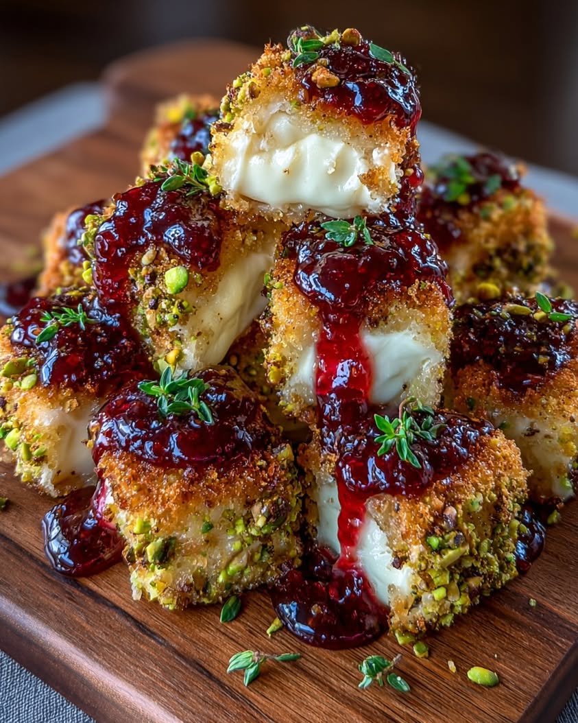 Pistachio-Crusted Brie Bites with Raspberry Honey Glaze Recipe 21 pistachio crusted brie bites