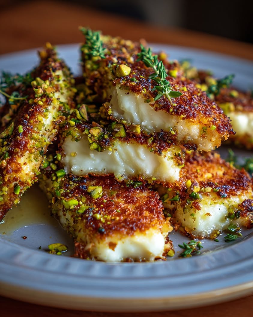 Pistachio-Crusted Halloumi with Honey and Thyme Recipe 16 pistachio crusted halloumi honey thyme