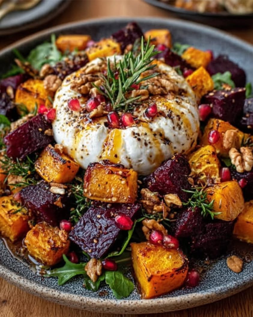 Roasted Beet and Butternut Squash Christmas Nest with Hot Honey 21 roasted beet butternut burrata nest