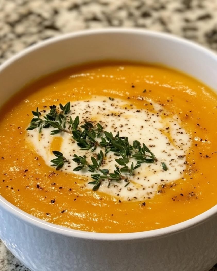 Creamy Roasted Pear and Root Vegetable Soup with Thyme 18 roasted pear parsnip sweet potato soup