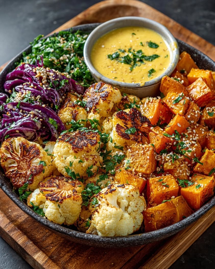 Roasted Sweet Potato and Cauliflower Bowls with Tahini Honey Drizzle 22 roasted sweet potato cauliflower bowls