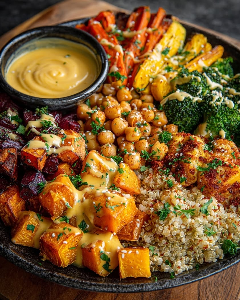 Roasted Veggie & Chickpea Bowls with Maple Tahini Dressing 24 roasted veggie chickpea bowls