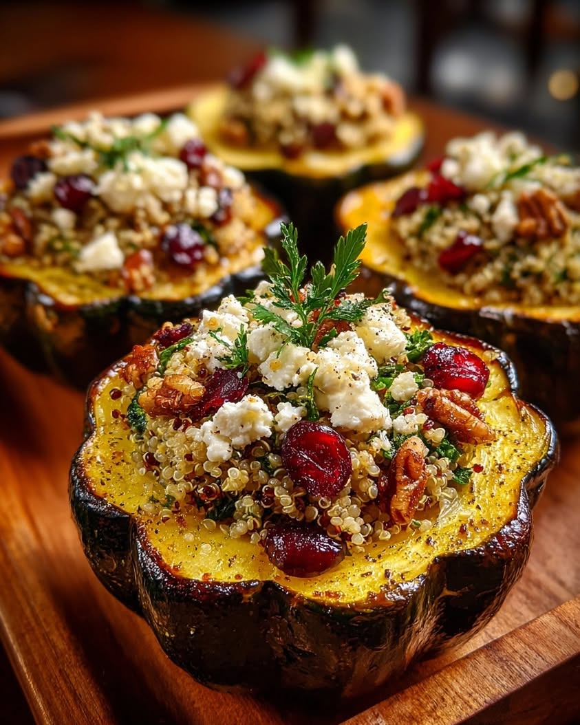 Savory Stuffed Acorn Squash with Quinoa, Cranberries, and Feta 18 stuffed acorn squash quinoa cranberries feta