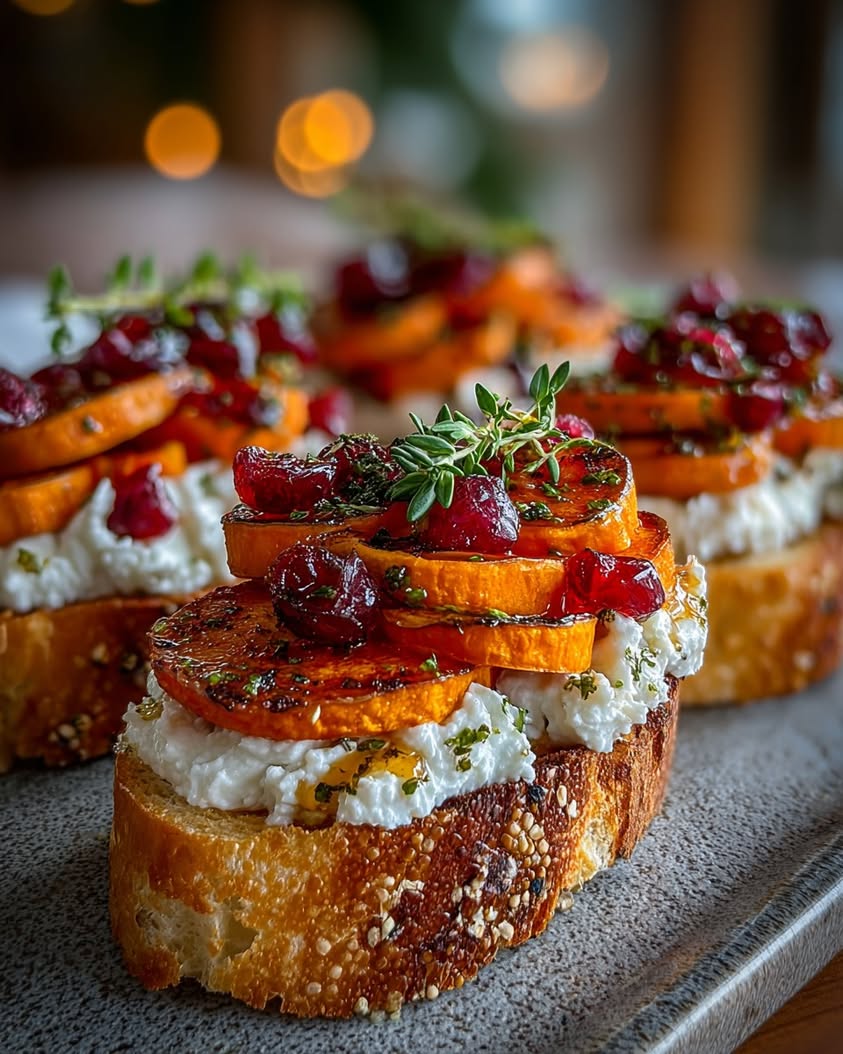 Sweet Potato Apple Crostini with Cranberry Whipped Feta Recipe 19 sweet potato apple crostini cranberry feta