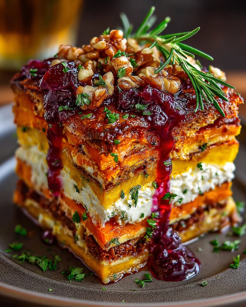 Layered Sweet Potato and Butternut Squash Lasagna with Cranberry Glaze 23 sweet potato squash carrot lasagna