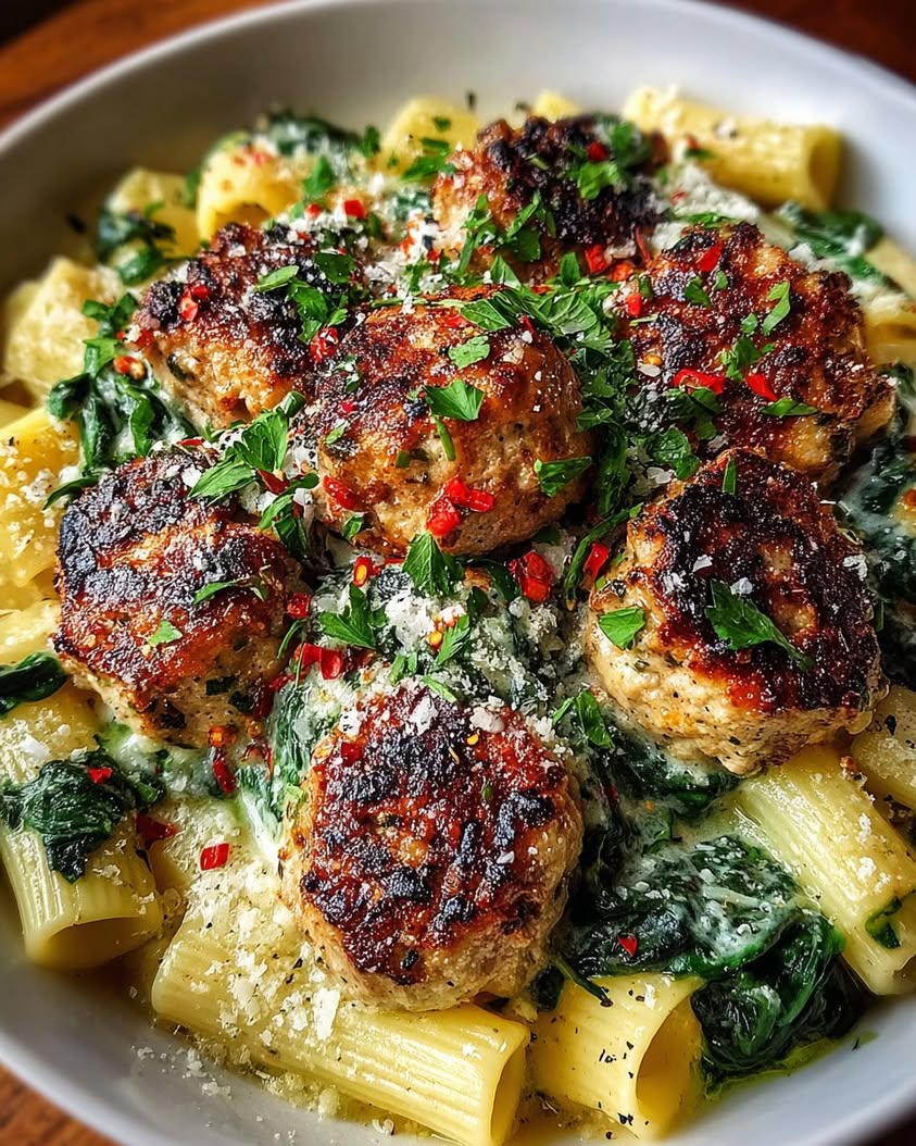 Zesty Turkey Ricotta Meatballs with Garlic Spinach Rigatoni Recipe 26 zesty turkey ricotta meatballs rigatoni
