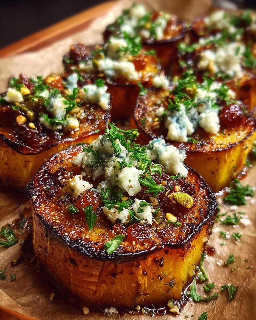 Caramelized Butternut Squash with Blue Cheese 18 caramelized butternut squash rounds blue cheese
