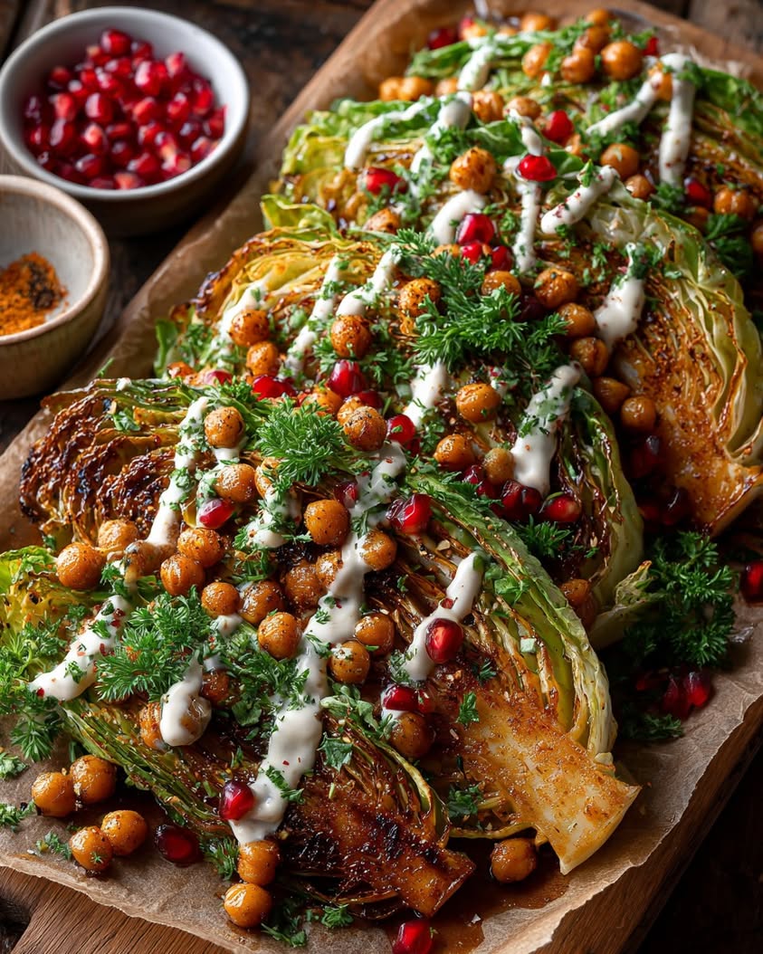 Caramelized Cabbage Steaks with Tahini 20 caramelized cabbage steaks tahini chickpeas
