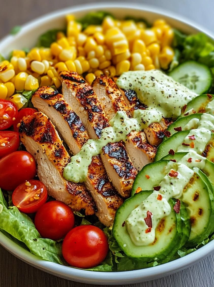 Charred Herb-Grilled Chicken with Creamy Avocado Garden Bowl Recipe 22 charred herb grilled chicken avocado bowl